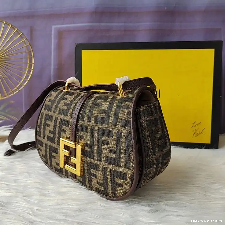 Vintage HOT In Bag Motif Brown Fabric Mini Fendi C'mon FF 0429